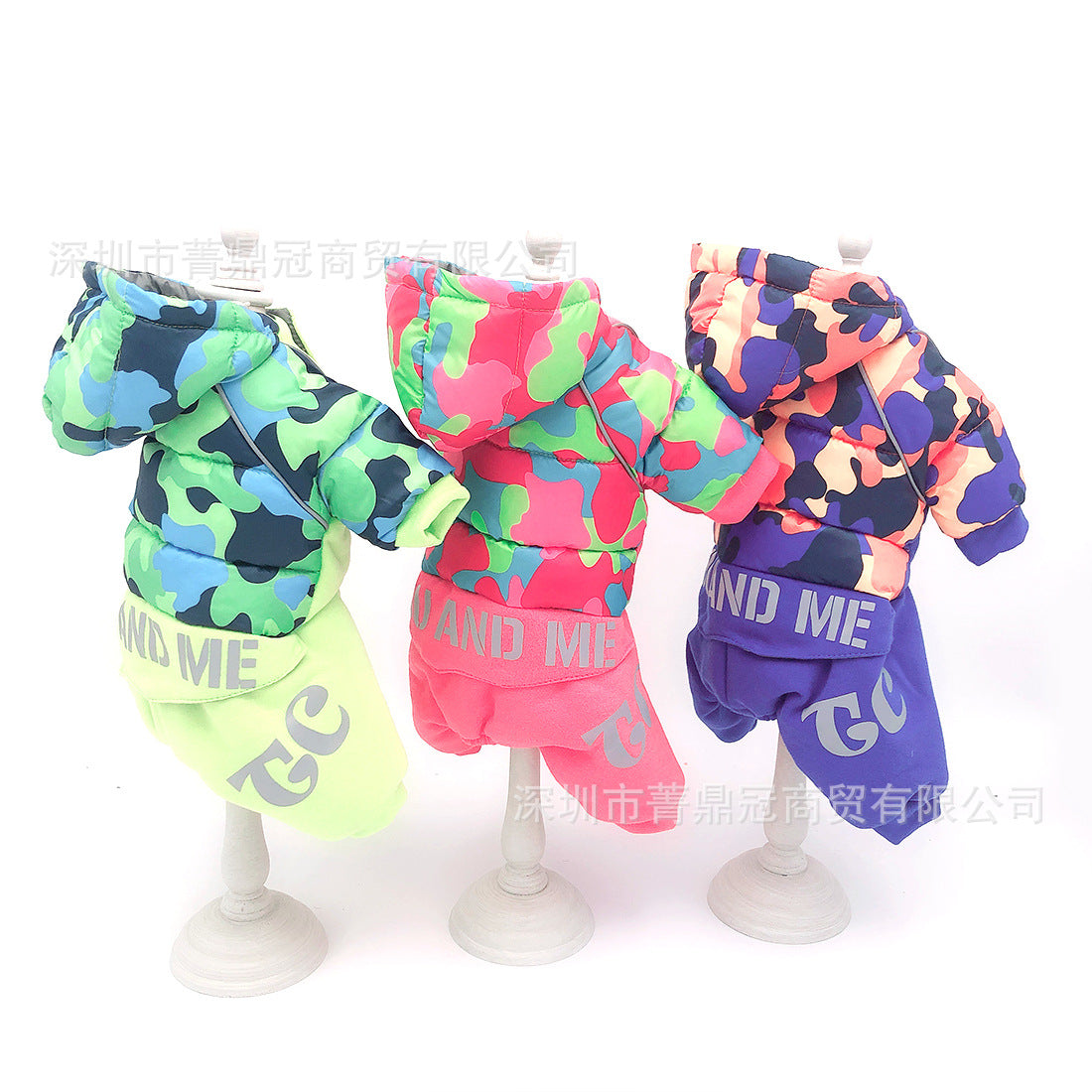 New Camouflage Hooded Four-legged Teddy Dog Autumn And Winter Clothes Pet Winter Clothing Thickened Dog Clothing