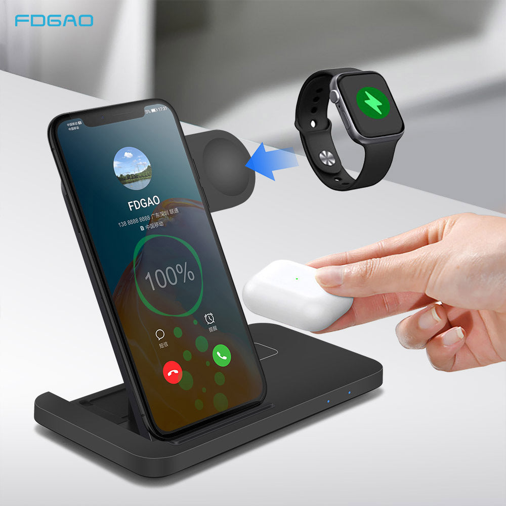 FDGAO/folding 3 In 1 Wireless Charger 15W Fast Charge Support QI Suitable For Apple 12 And Headset Watches