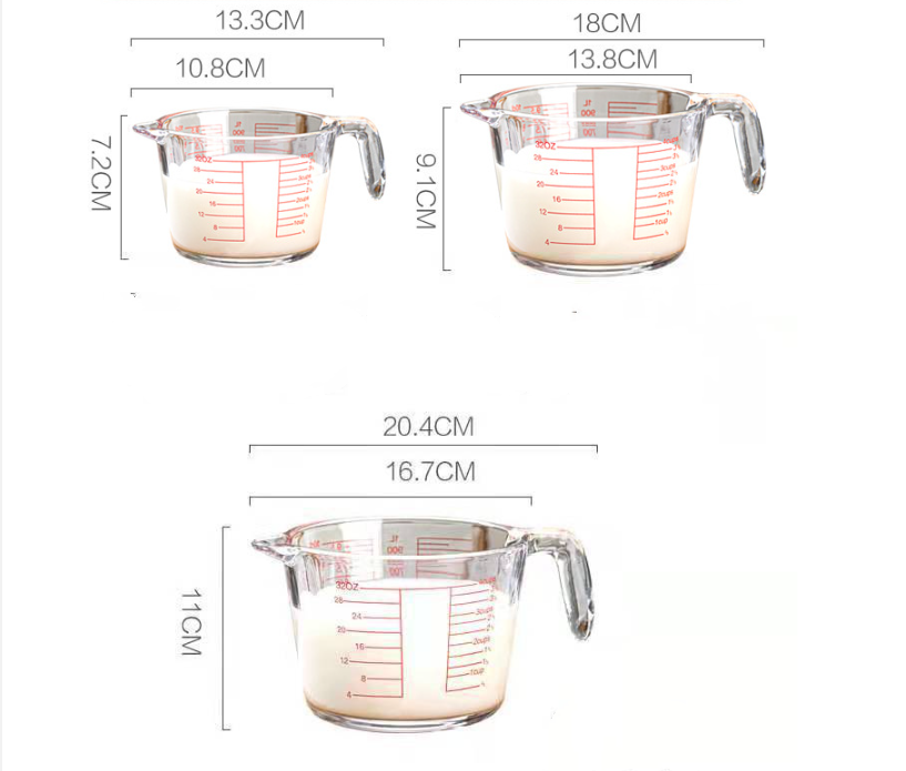 Large Capacity Glass Measuring Cup With Graduated Handle Milliliter Meter