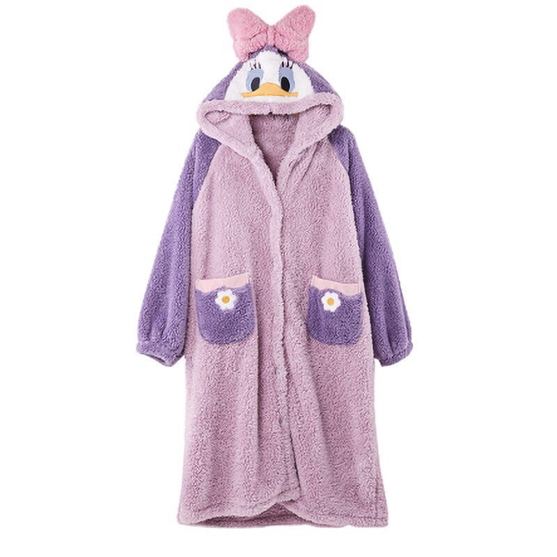 One-piece Pajamas Women&#039;s Autumn And Winter Thickened Donald Duck Daisy Coral Fleece Flannel Couple Plush Nightgown Large Size