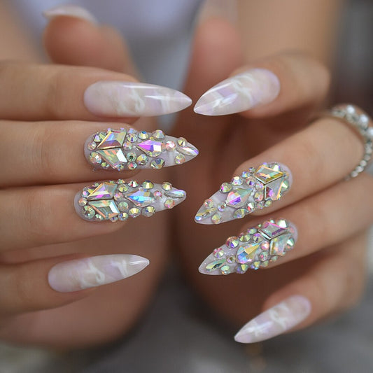 On Nails Extra Long Light Marble Colorful