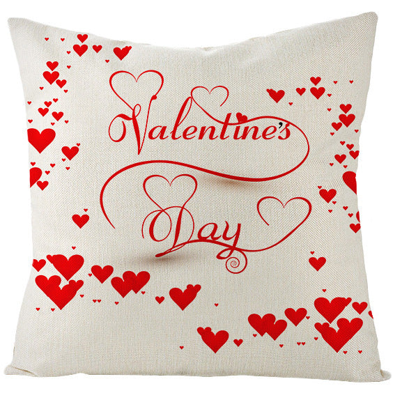 Valentine's Day Red Heart Linen Pillowcase