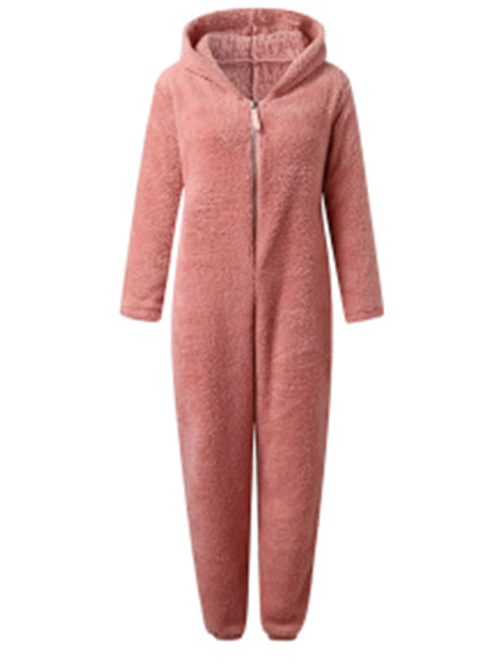 Women'S Plush Thick Plush Plush Jumpsuit Hooded Pajamas Parent-Child Wear