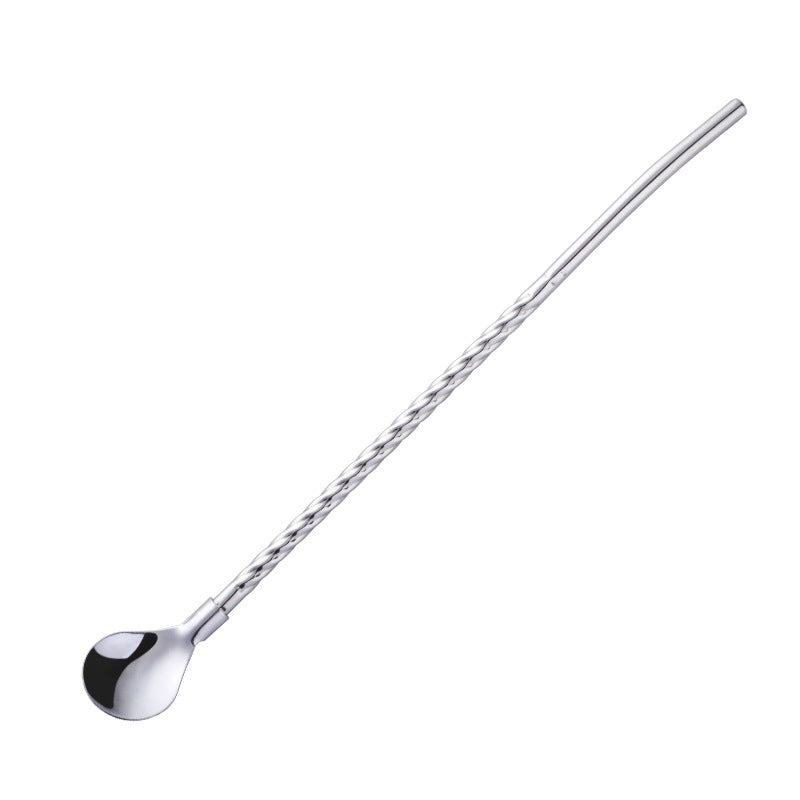 Stainless Steel Threaded Long Handle Straw Spoon Integrated