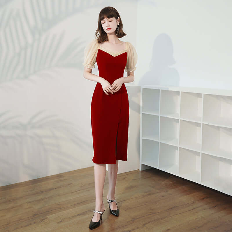 Burgundy Medium Length Dress For Women