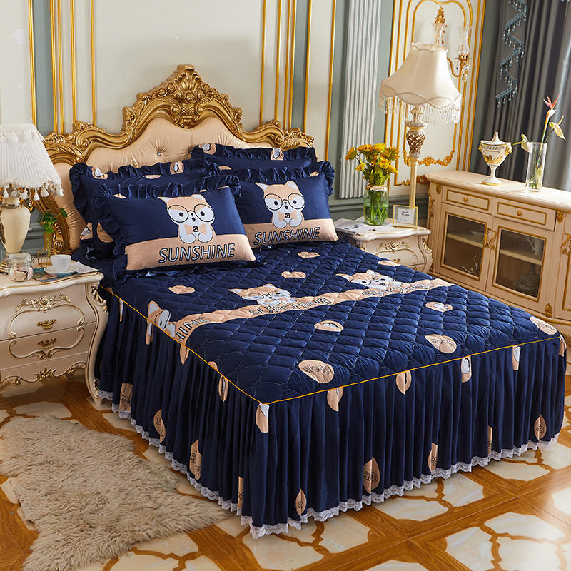 Twill Thickened Bedspread Bed Skirt Single Product Bed Skirt Three-piece Suit