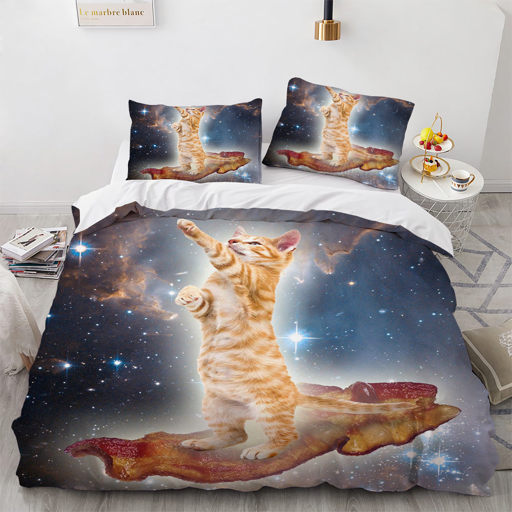 White Cute Cat Bedding Set Girl Ladies Bedroom Comfort Duvet Cover