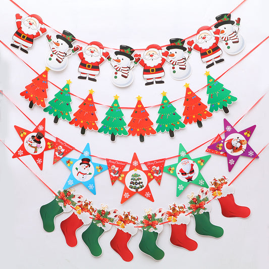 Christmas Decoration Paper Cardboard Color Hanging Flags Pull Strip Holiday Atmosphere Layout Supplies