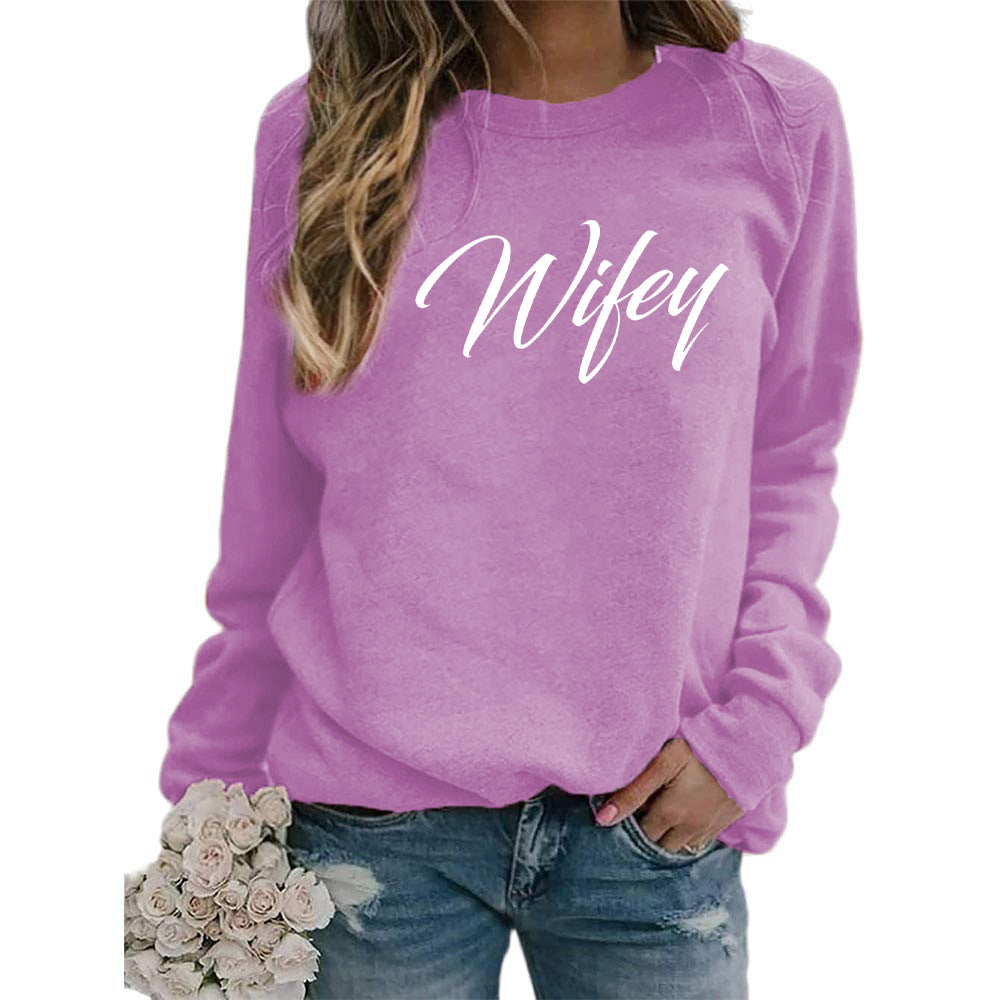 Wifey Letter Print Crew Neck Hoodier Casual