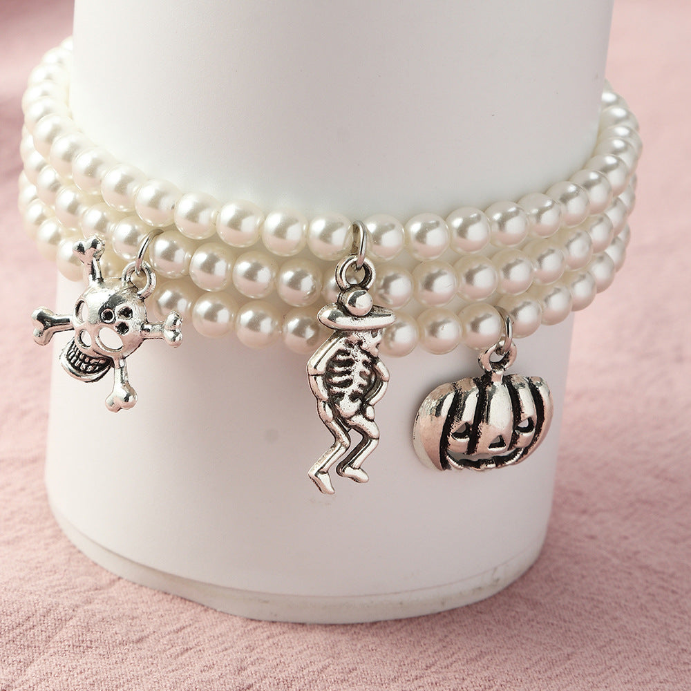 Imp Pendant Pearl Halloween Bracelet