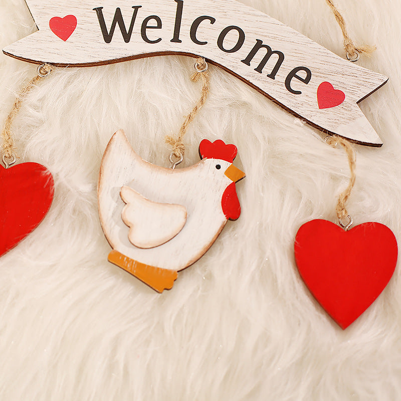 Creative Easter Cute Wooden Love Chicken Window Door Sign Pendant