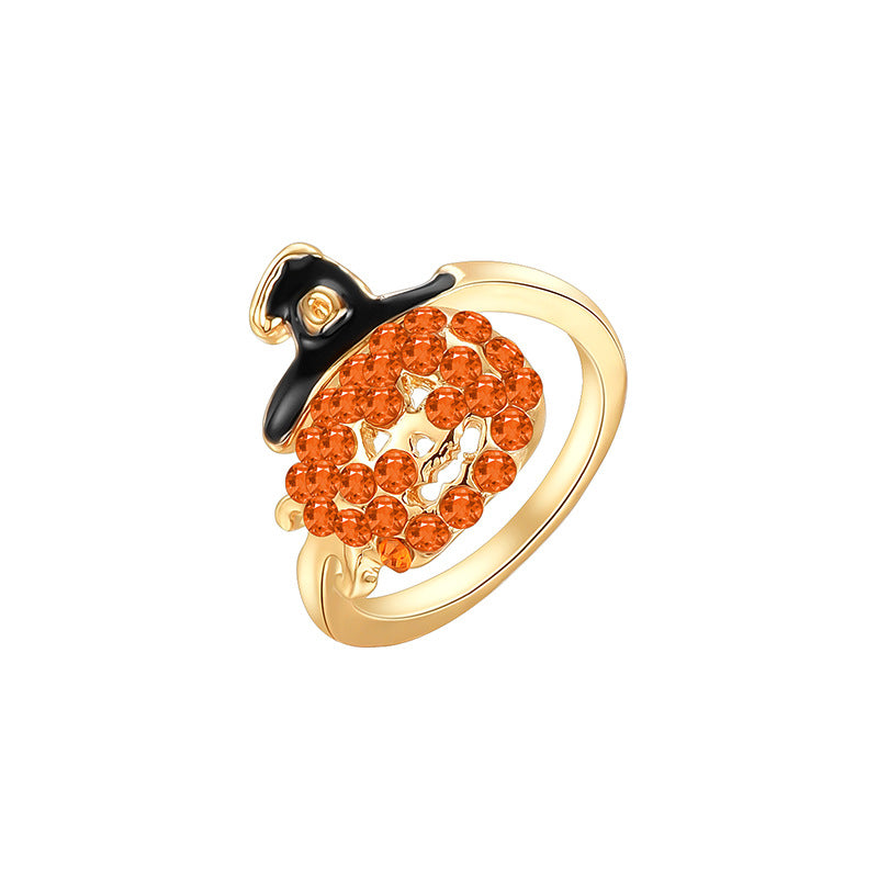 New Halloween Alloy Rhinestone Pumpkin Ring