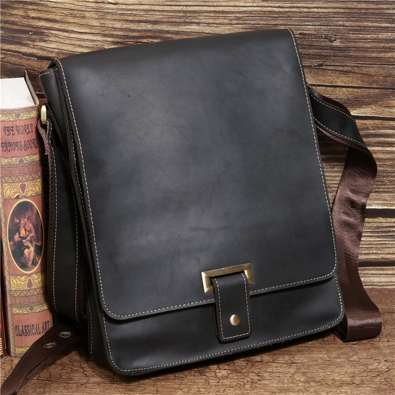 Retro Crazy Horse Leather Men's Shoulder Messenger Bag