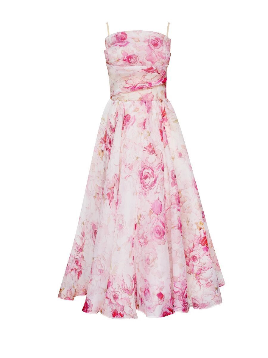 Strapless Sleeveless Printed Swing Dress