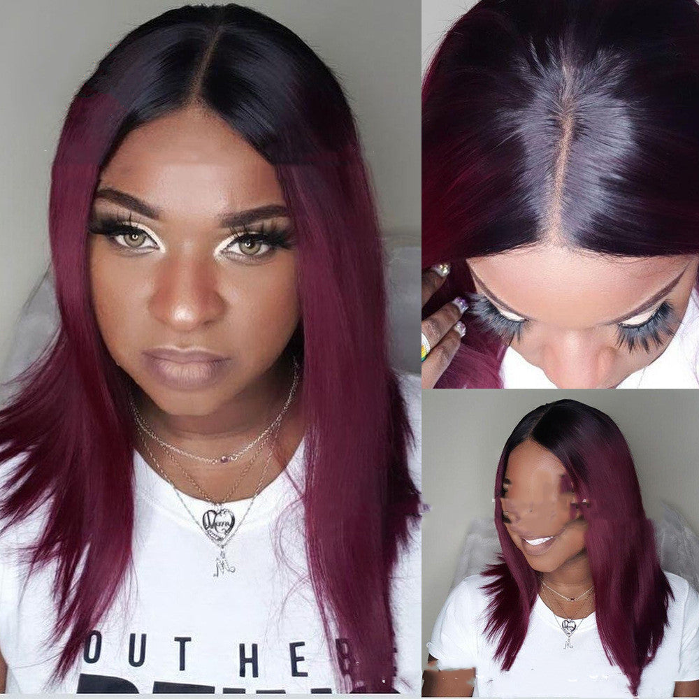 Women's Side Parting Burgundy Short Straight Wig