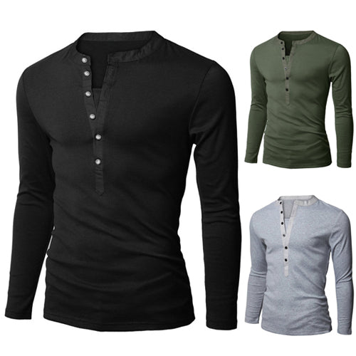 Casual Men's Slim Solid Color Long-sleeved T-shirt