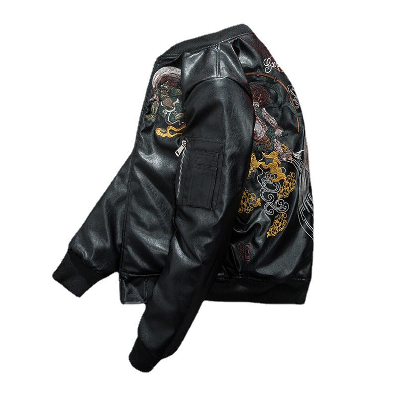 Baseball Collar PU Leather Bomber Couple Jacket