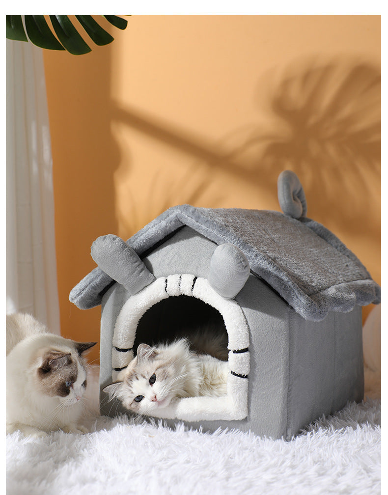 Thickened Pet Nest Semi-closed Removable And Washable Coral Fleece