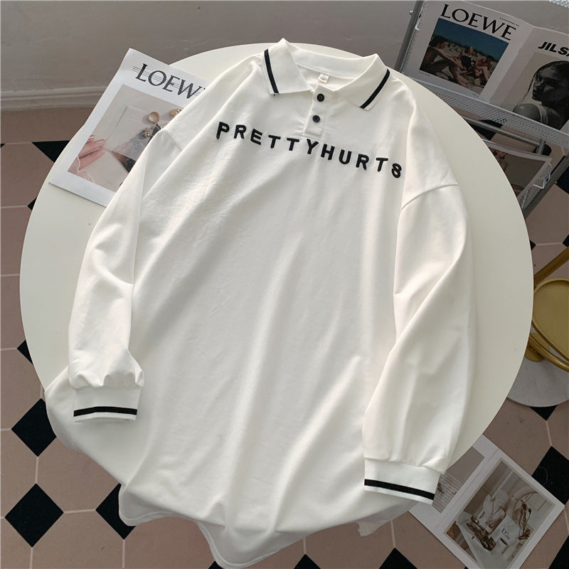 Polo Lapel Letter Embroidered Long-sleeved Sweater For Women
