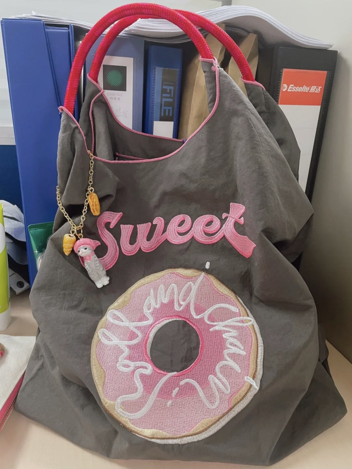 Japanese Nylon Cloth Donut Embroidery Eco-friendly Bag