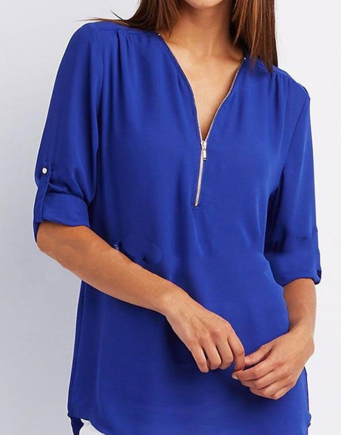 Large Size Long Sleeve Loose V-neck Shirt