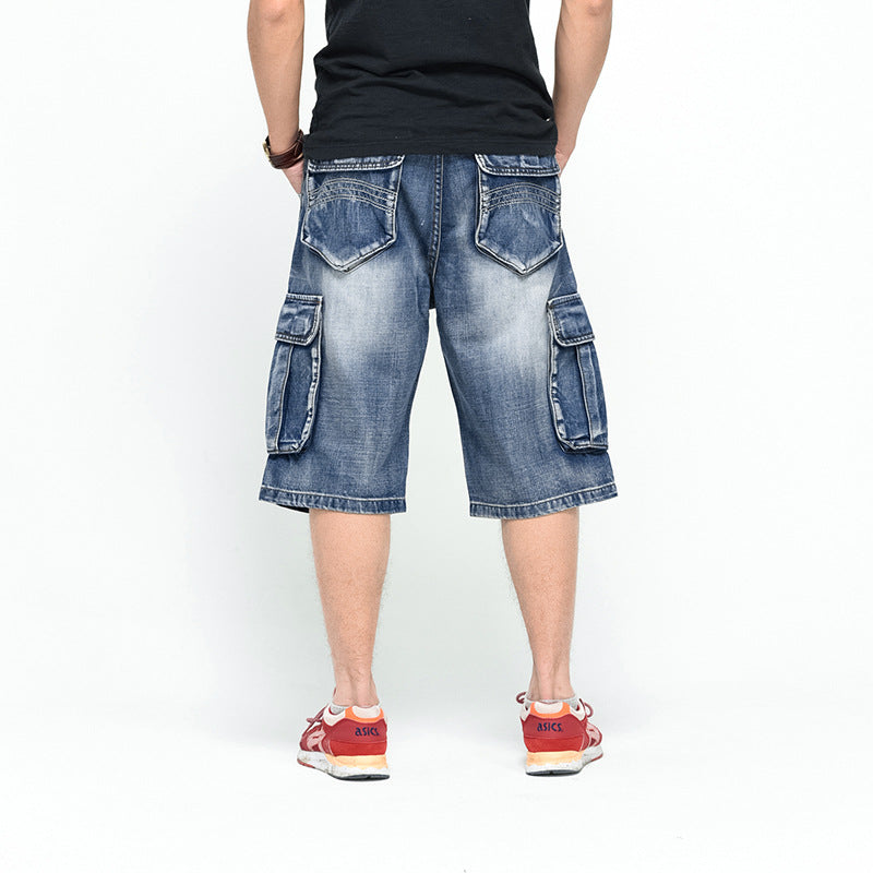 1808-1 Type Men's Multi-pocket Casual Jeans Cropped Pants Street Hip-hop Loose Increase Skateboard Pants