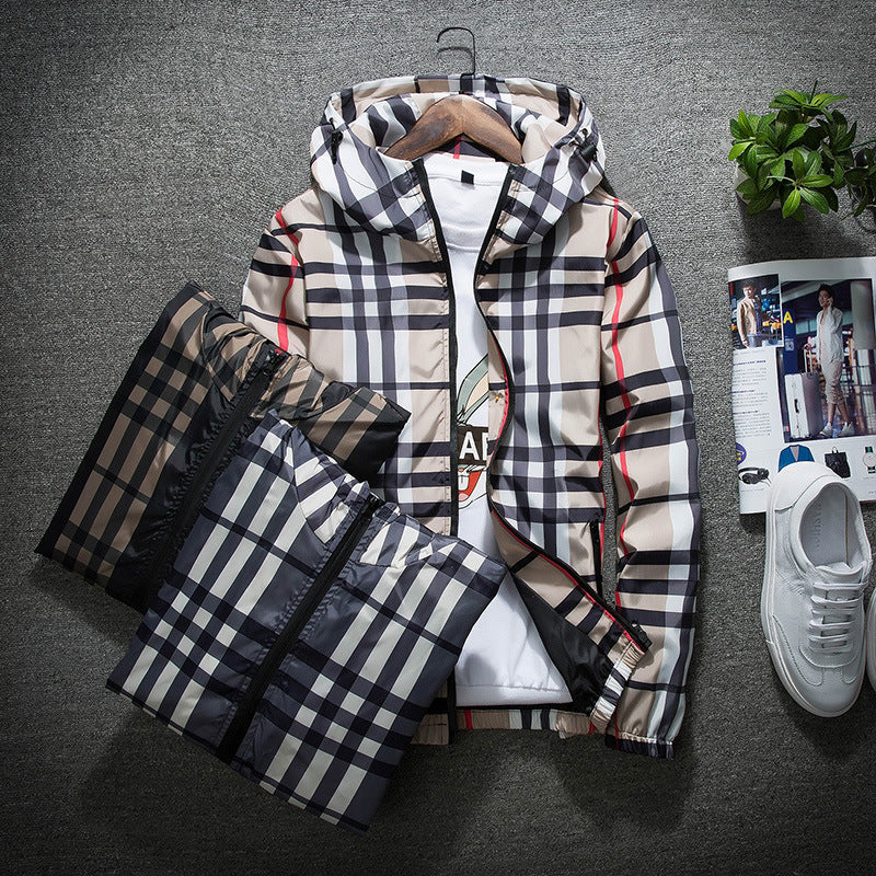 Hooded Clothes All-match Spring Men's Plaid Jacket