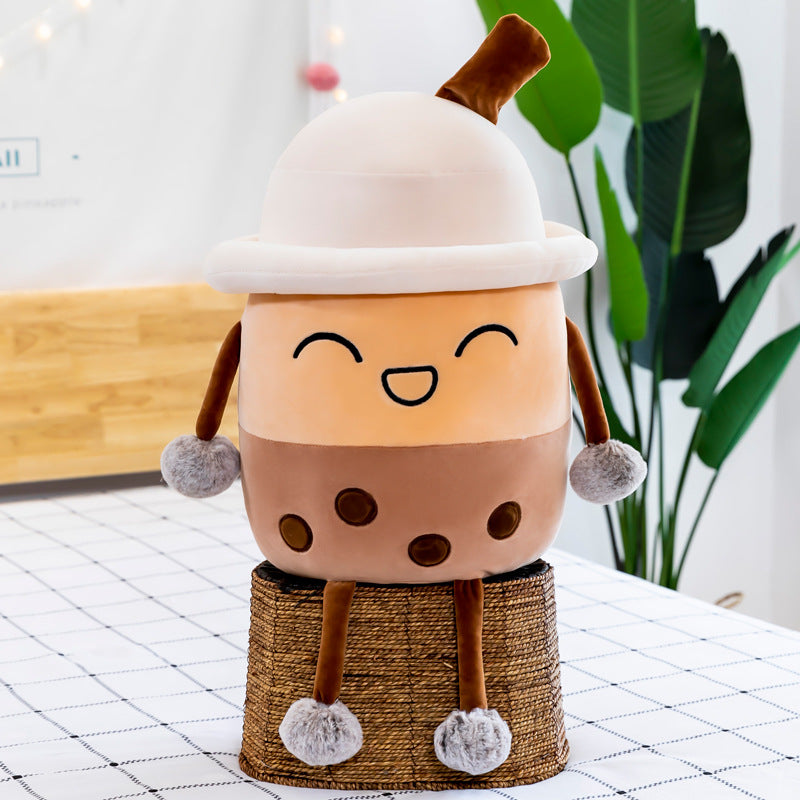 Simulation Milk Tea Cup Cute Expression Pillow Plush Toys