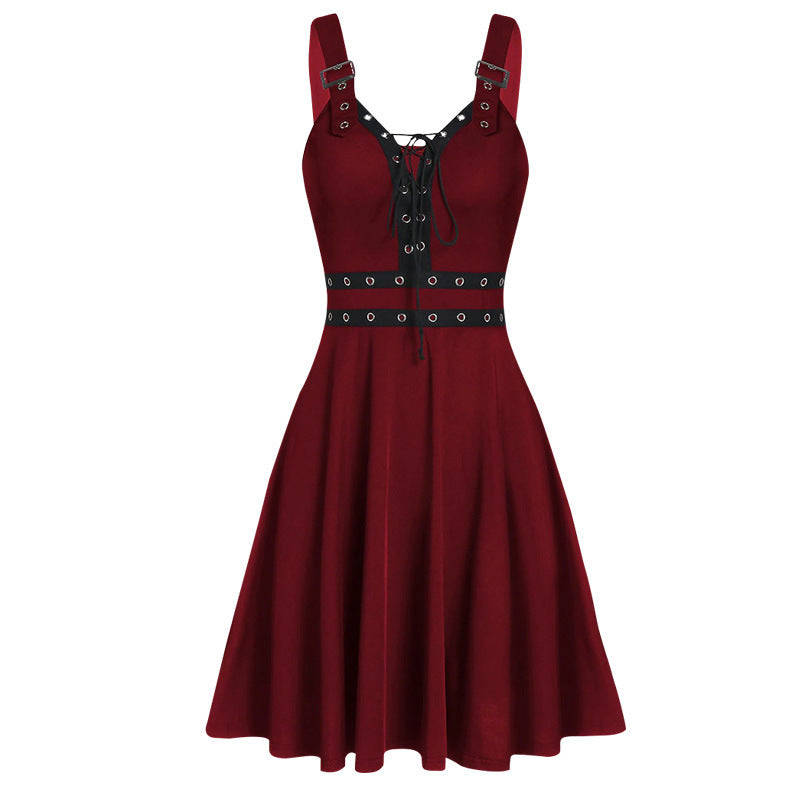 Gothic Punk Mosaic Strap Suspender Dress Women