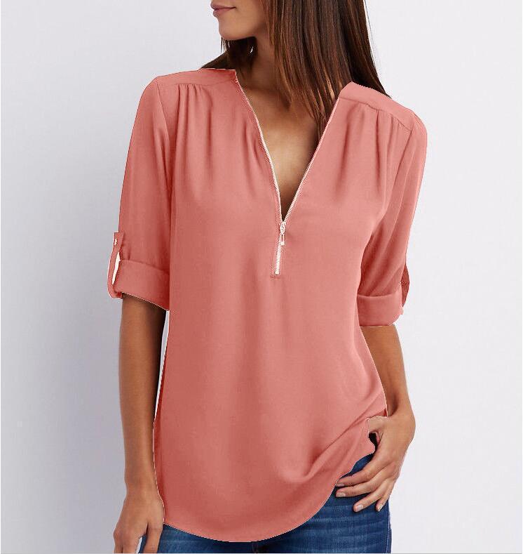 Large Size Long Sleeve Loose V-neck Shirt