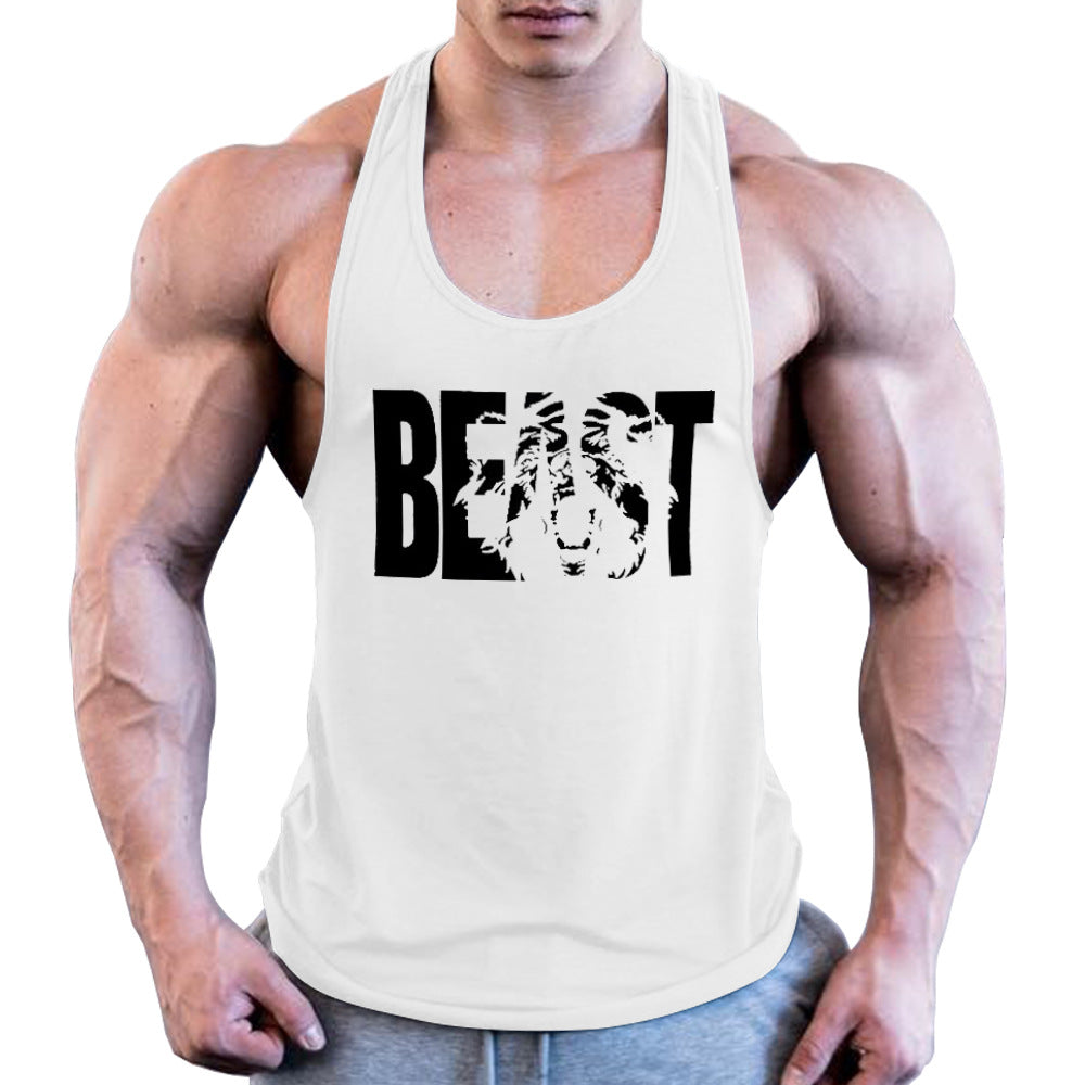 Men's Fitness Sports Summer Cotton Printed Wide Strap Vest