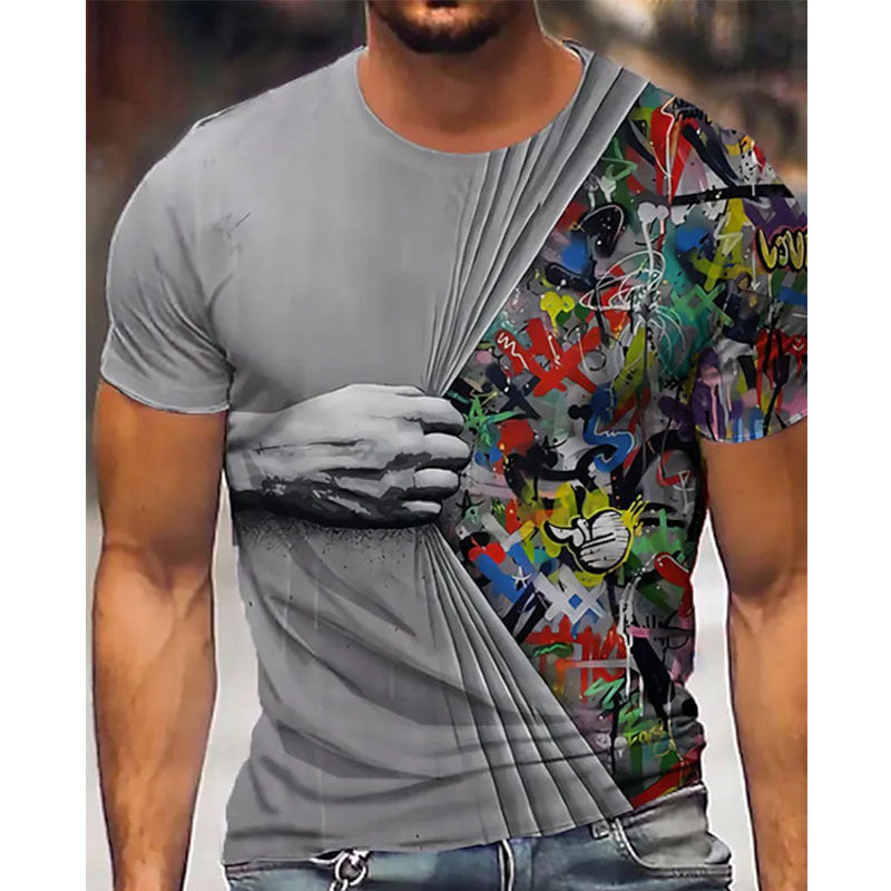 Men's 3D Digital Printing Sports Loose Large Size Short Sleeve T-shirt