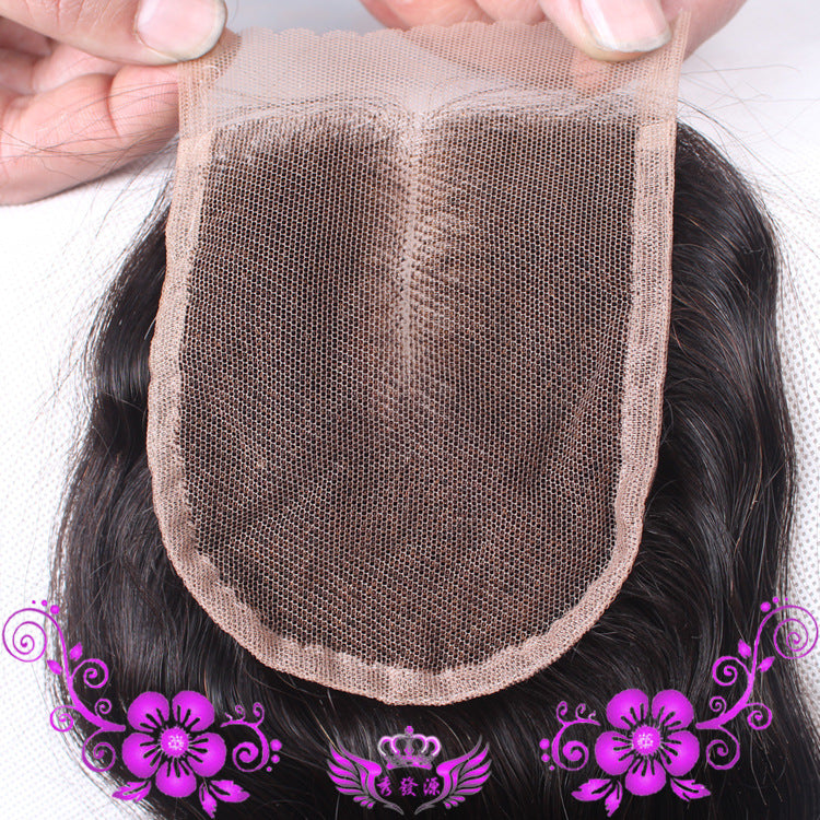 Live-action Wigs Hand-woven Human Hair Block Deep Wave Closure Full