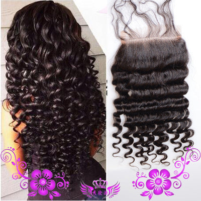 Live-action Wigs Hand-woven Human Hair Block Deep Wave Closure Full