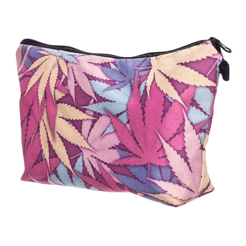 Multifunctional Cosmetic Bag Wash Bag European And American 3d Printing Maple Leaf Storage Bag