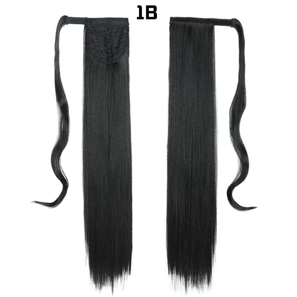 European And American Long Straight Hair Velcro Ponytail