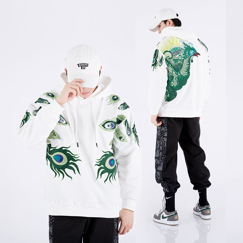 Men's Peacock Embroidered Hooded Sweater Jacket