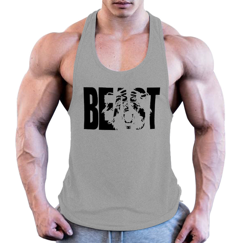 Men's Fitness Sports Summer Cotton Printed Wide Strap Vest