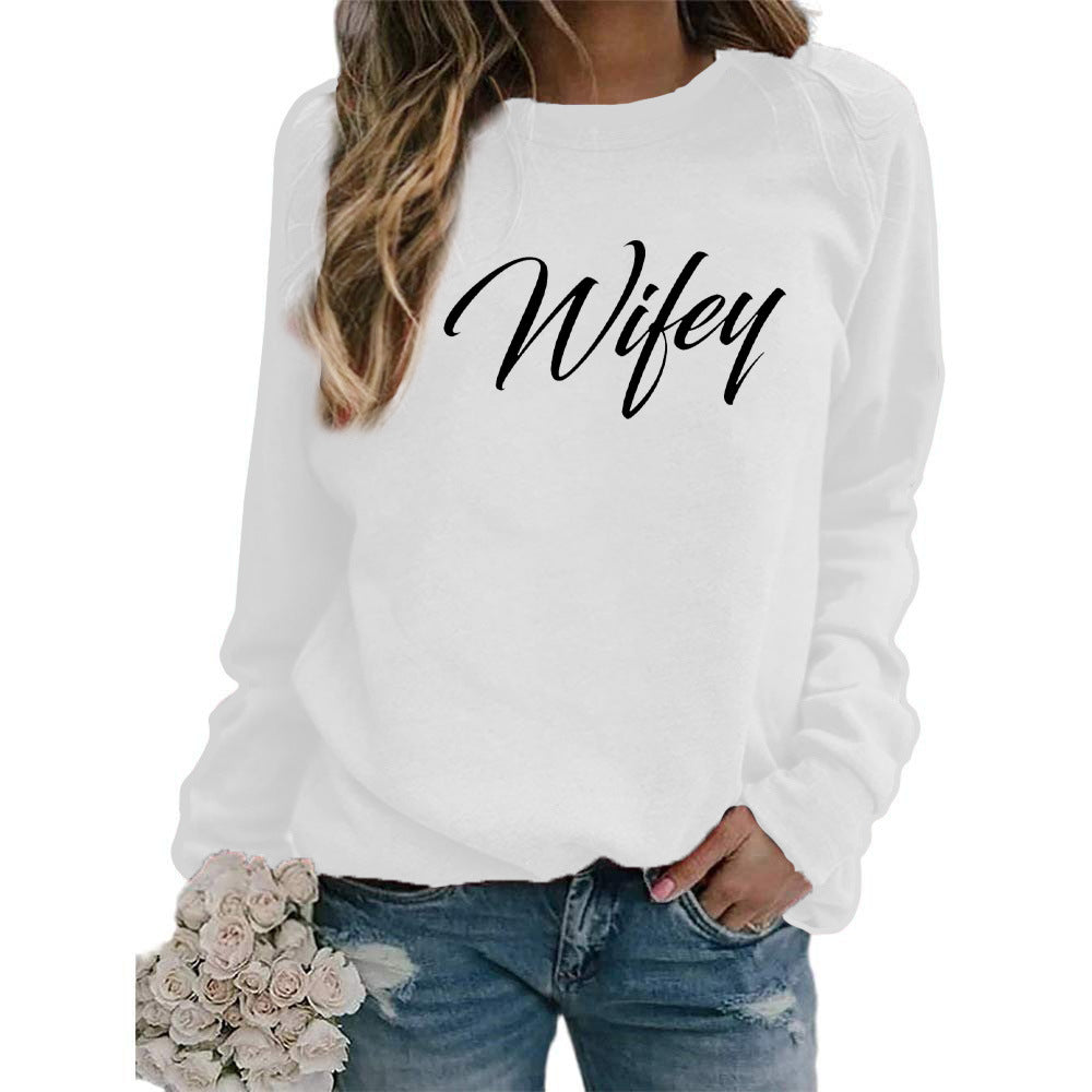 Wifey Letter Print Crew Neck Hoodier Casual