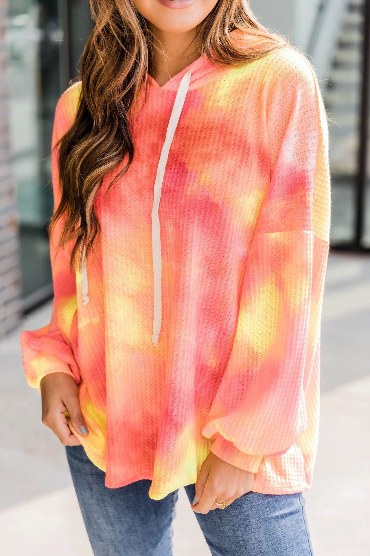 Ladies Tie Dye Hooded Long Sleeve Sweatshirt Pullover