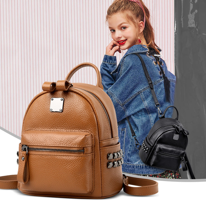 Korean Style Casual Leather Stereotyped Student Backpack