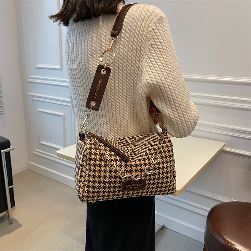 Large-capacity Bag Women's Bag 2022 New This Year Popular 2022 High-end Explosive Style Houndstooth Single Shoulder Messenger Bag