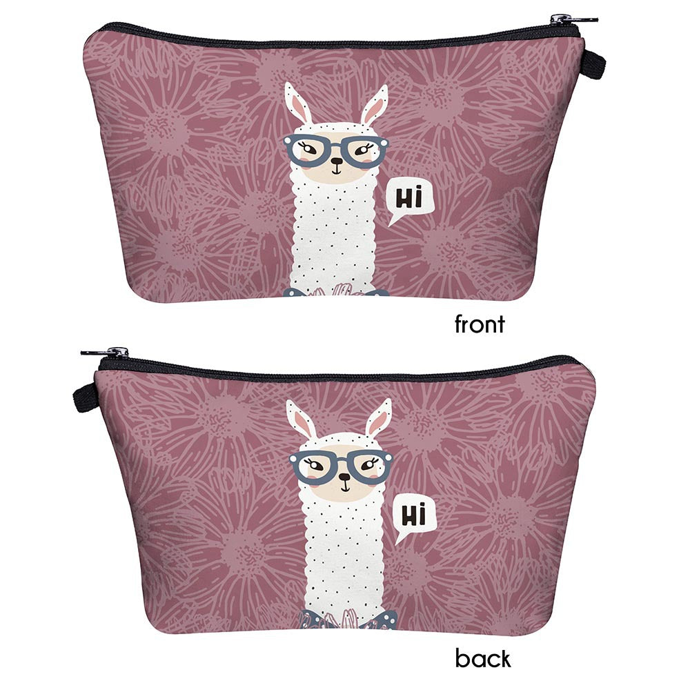 Portable Travel Cosmetic Bag 3d Digital Printing Cartoon Alpaca Storage Washing Bag