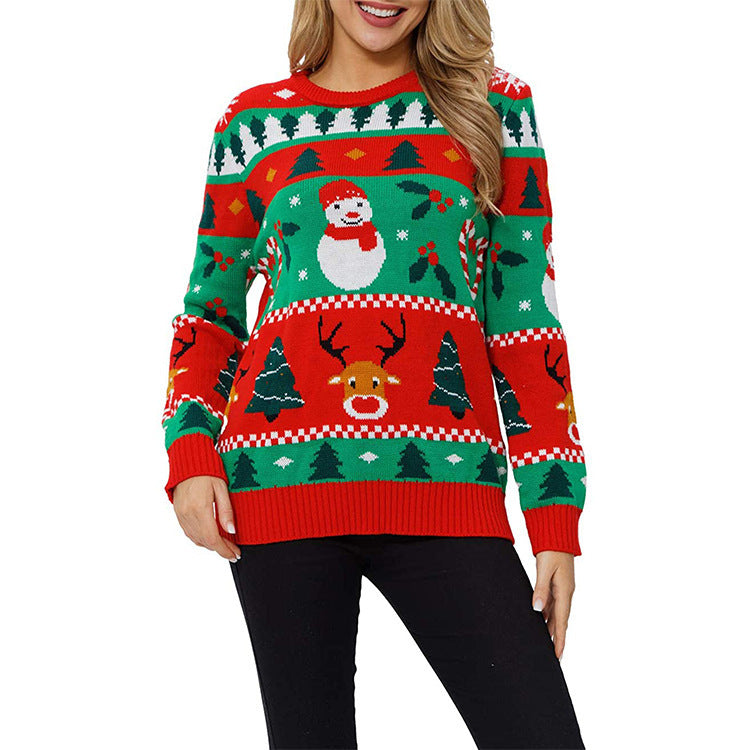 Leisure Christmas Tree Snowman Turtleneck Knit Sweater