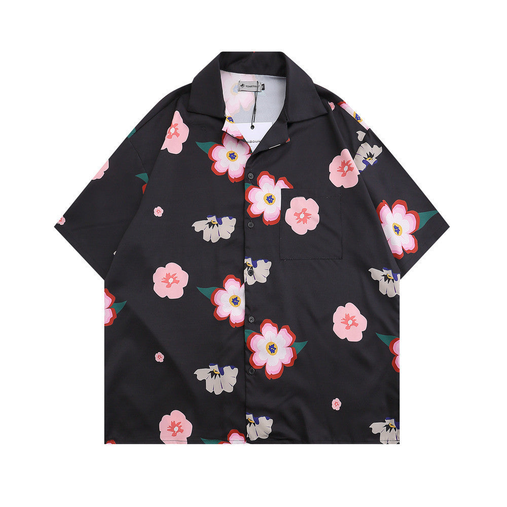 Men's Floral Digital Printing Lapel Short Sleeve Shirt