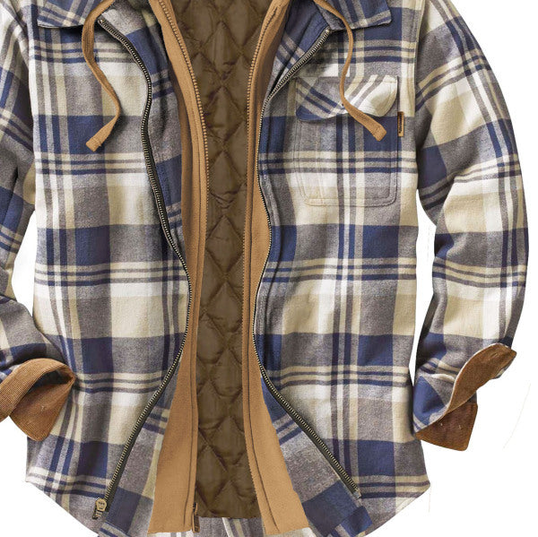 Men's Casual Check Long Sleeve Hooded Jacket