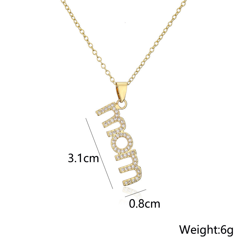 18K Copper Plated Zircon MOM Pendant Necklace