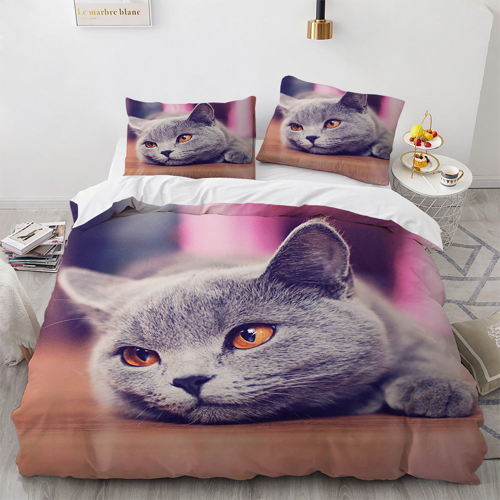 White Cute Cat Bedding Set Girl Ladies Bedroom Comfort Duvet Cover