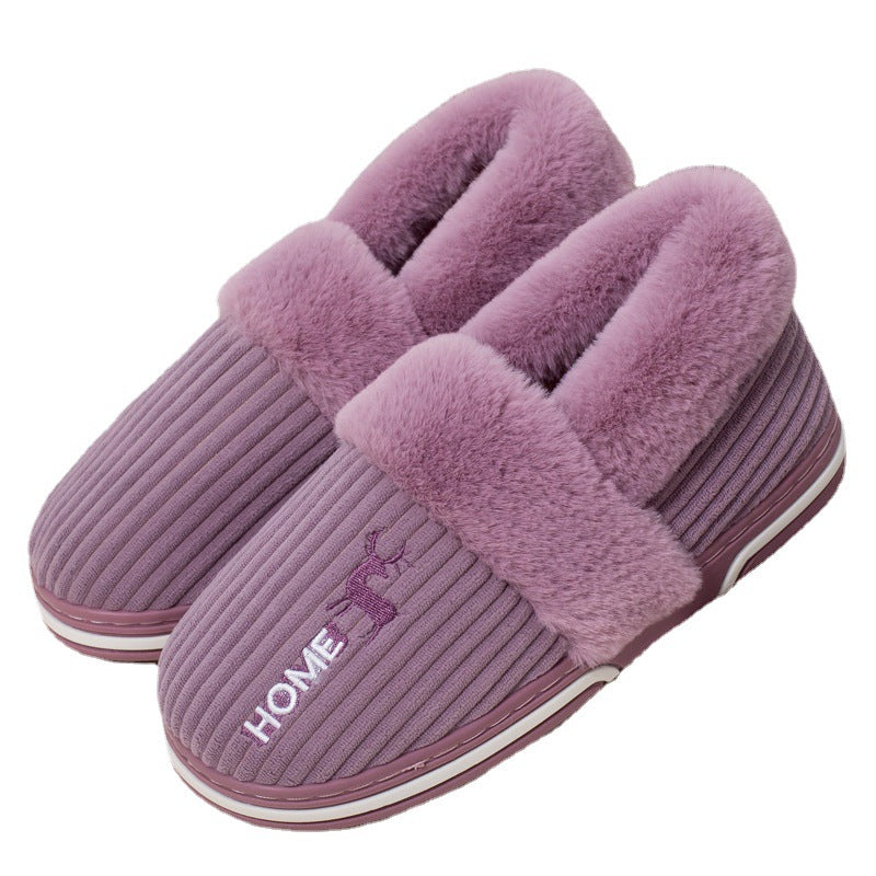 Winter Warm Shoes Women Men Couples Deer Embroidery Home Slippers Bedroom Indoor Shoes