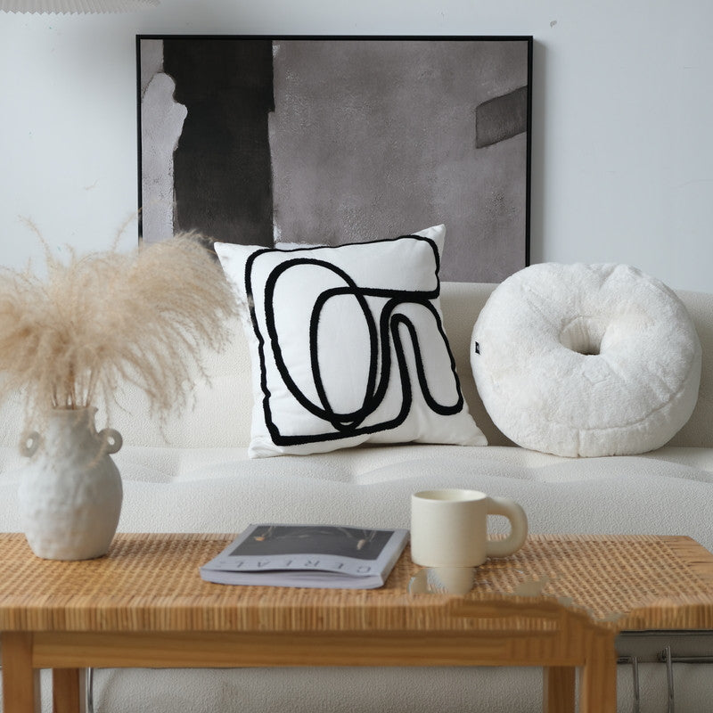 Black And White Line Embroidered Pillow Modern And Simple